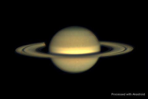 Saturn with its rings, stacked and sharpened in Akastroid from a planetary video